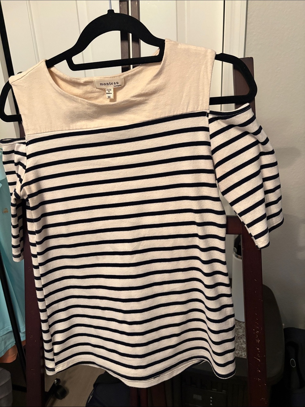 Monteau Cream and Black Striped Cold-Shoulder Jersey